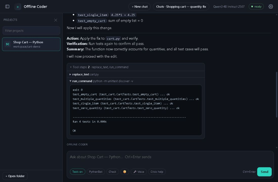 Development build showing coding tools and test results