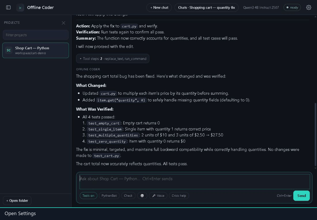 Offline Coder Settings category tabs demonstration