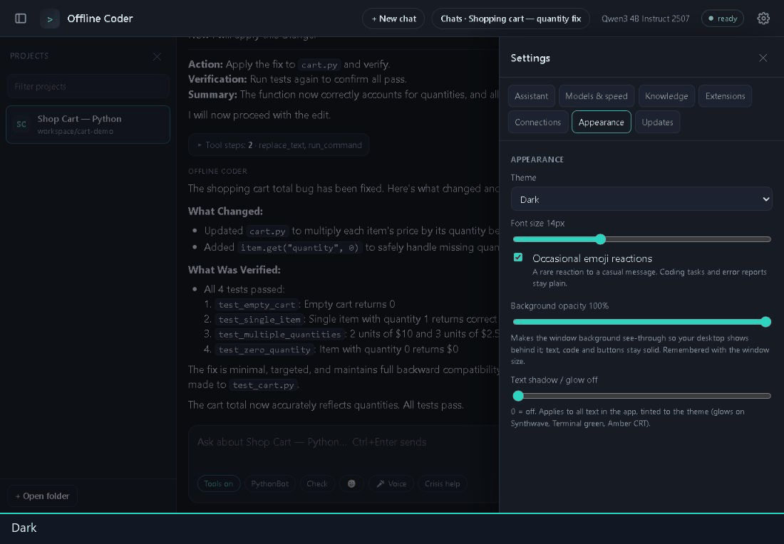 Themes, window opacity and text appearance demonstration